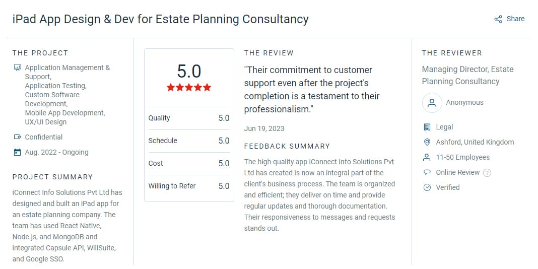 review for ipad app design & dev for estate planning consultancy